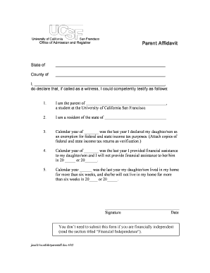 University of California Parent Affidavit