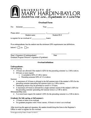 University Overload Registration Form