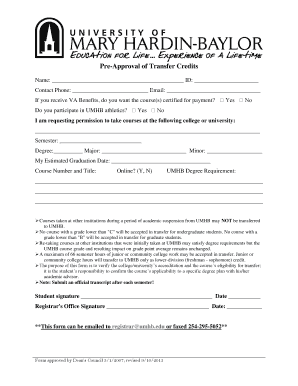 Pre-Approval of Transfer Credits