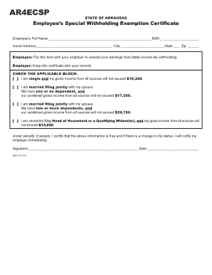 Arkansas Employee’s Special Withholding Exemption Certificate