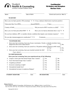 TB History and Symptom Review Form