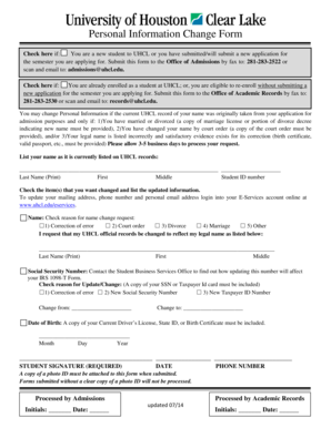 UHCL Personal Information Change Form
