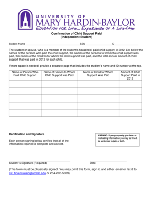 Confirmation of Child Support Paid