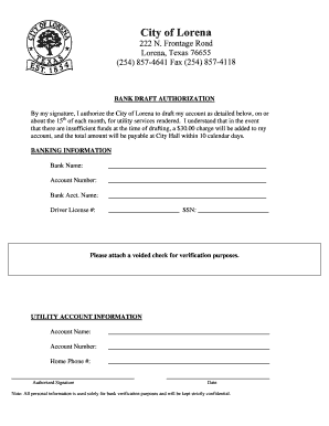 Bank Draft Authorization for Utility Services
