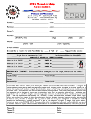 Fax cover sheet example - 2015 Membership Application For Office Use Only: Pmt: Date: Oakwood Outlaws 337 W - oakwoodoutlaws