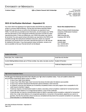 2015-2016 Verification Worksheet - Dependent V5