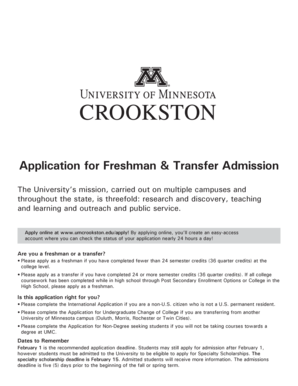 University of Minnesota Freshman & Transfer Admission Application