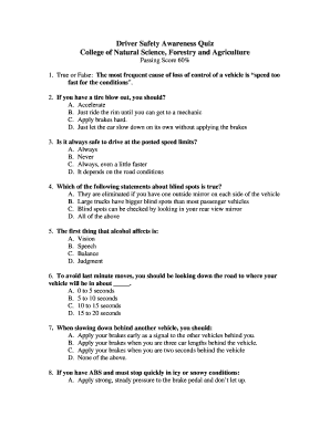 Driver Safety Awareness Quiz