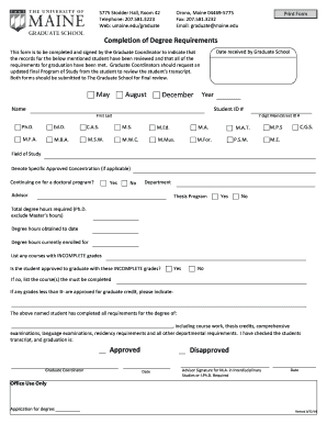 Graduate Degree Completion Form