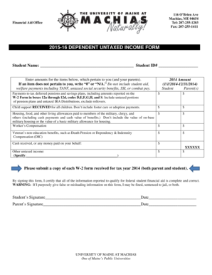 2015-16 Dependent Untaxed Income Form