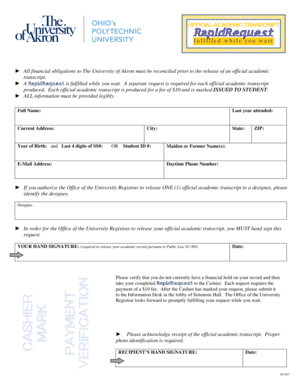 Official Academic Transcript Request Form