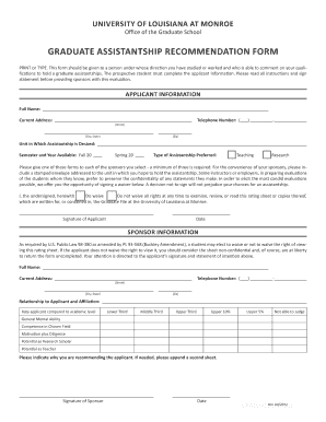 Graduate Assistantship Recommendation Form