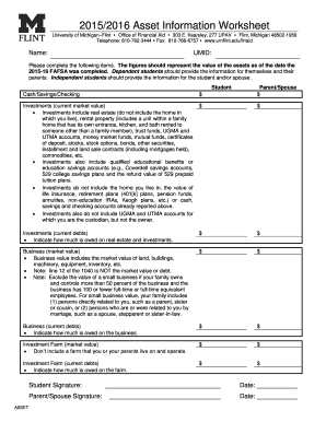 2015-2016 Asset Information Worksheet