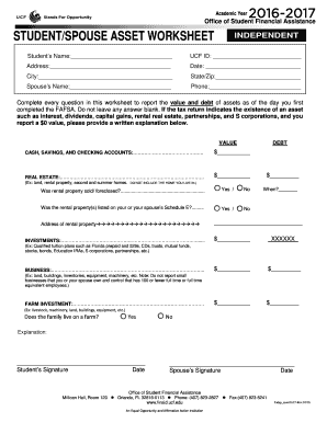 Student Spouse Asset Worksheet