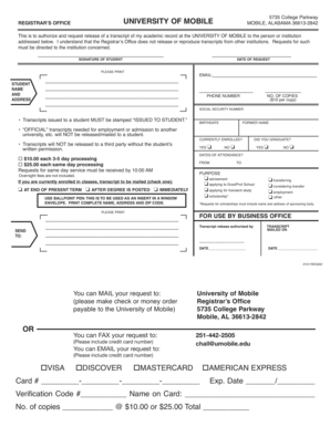 University of Mobile Transcript Request Form