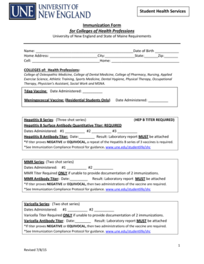 University of New England Immunization Form