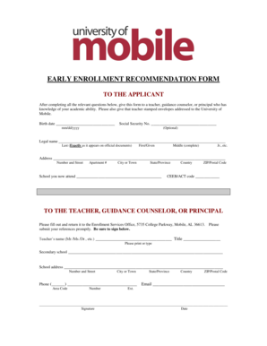 Early Enrollment Recommendation Form