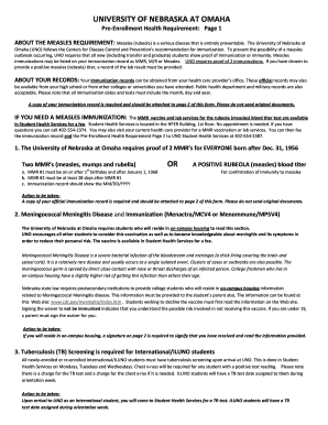 University of Nebraska at Omaha Pre-Enrollment Health Requirement Form