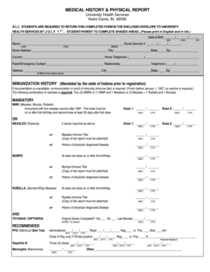 Medical History and Physical Report Form