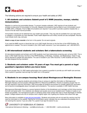 UNO Student Health Immunization Form