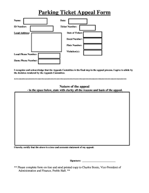 Parking Ticket Appeal Form