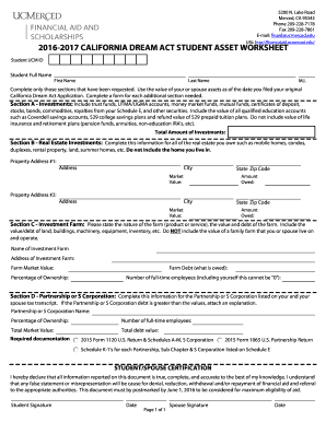 California Dream Act Student Asset Worksheet