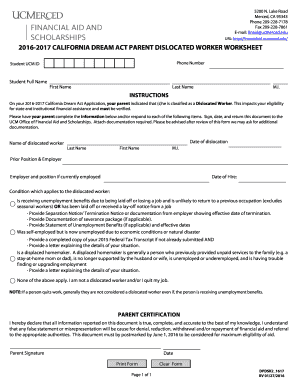 California Dream Act Parent Dislocated Worker Worksheet