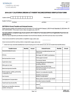 California Dream Act Parent Income/Expense Verification Form