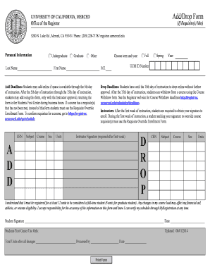 University of California Merced Add/Drop Form