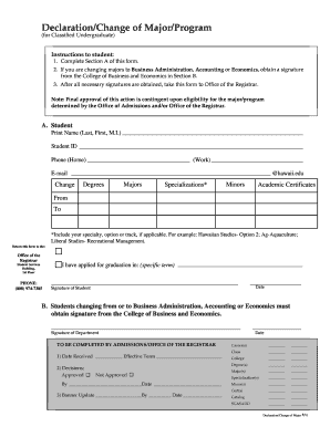Declaration/Change of Major/Program Form