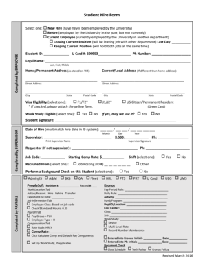 Student Hire Form