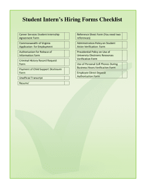 Virginia Student Intern Hiring Forms Checklist