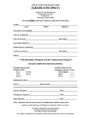 Virginia State University Graduate Application for Graduation