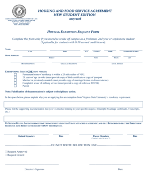 Housing Exemption Request Form