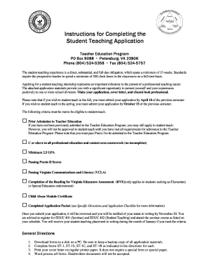 Student Teaching Application Form