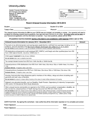 Parent Untaxed Income Information Form