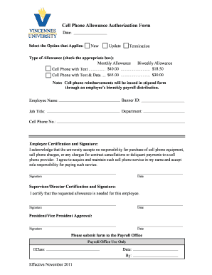 Cell Phone Allowance Authorization Form