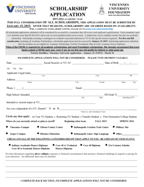Vincennes University Scholarship Application