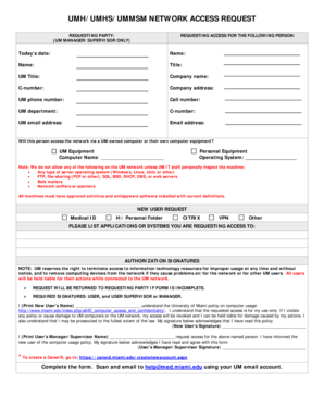 University of Miami Network Access Request
