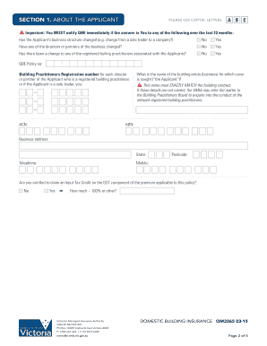 Application for Job Specific Policy - Multiple Building Works