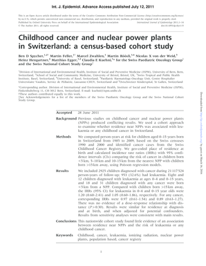 Resume worksheet - Childhood cancer and nuclear power plants in Switzerland a bb - ije oxfordjournals