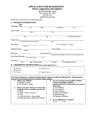 West Chester University Readmission Application
