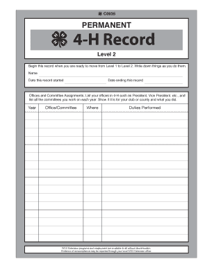 4-H Record Level 2 Form