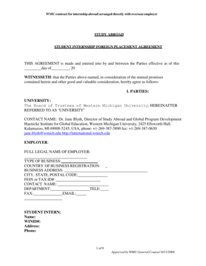 Performance improvement plan template word - STUDY ABROAD STUDENT INTERNSHIP FOREIGN PLACEMENT AGREEMENT - wmich