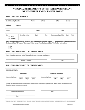 Virginia Retirement System New Member Enrollment Form