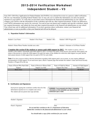 2013–2014 Verification Worksheet