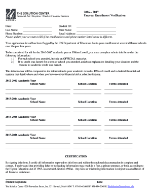Unusual Enrollment Verification Form