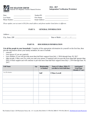 2016-2017 Independent Verification Worksheet