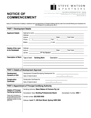 Notice of Commencement for Building Work
