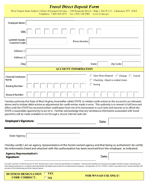 West Virginia Travel Direct Deposit Form